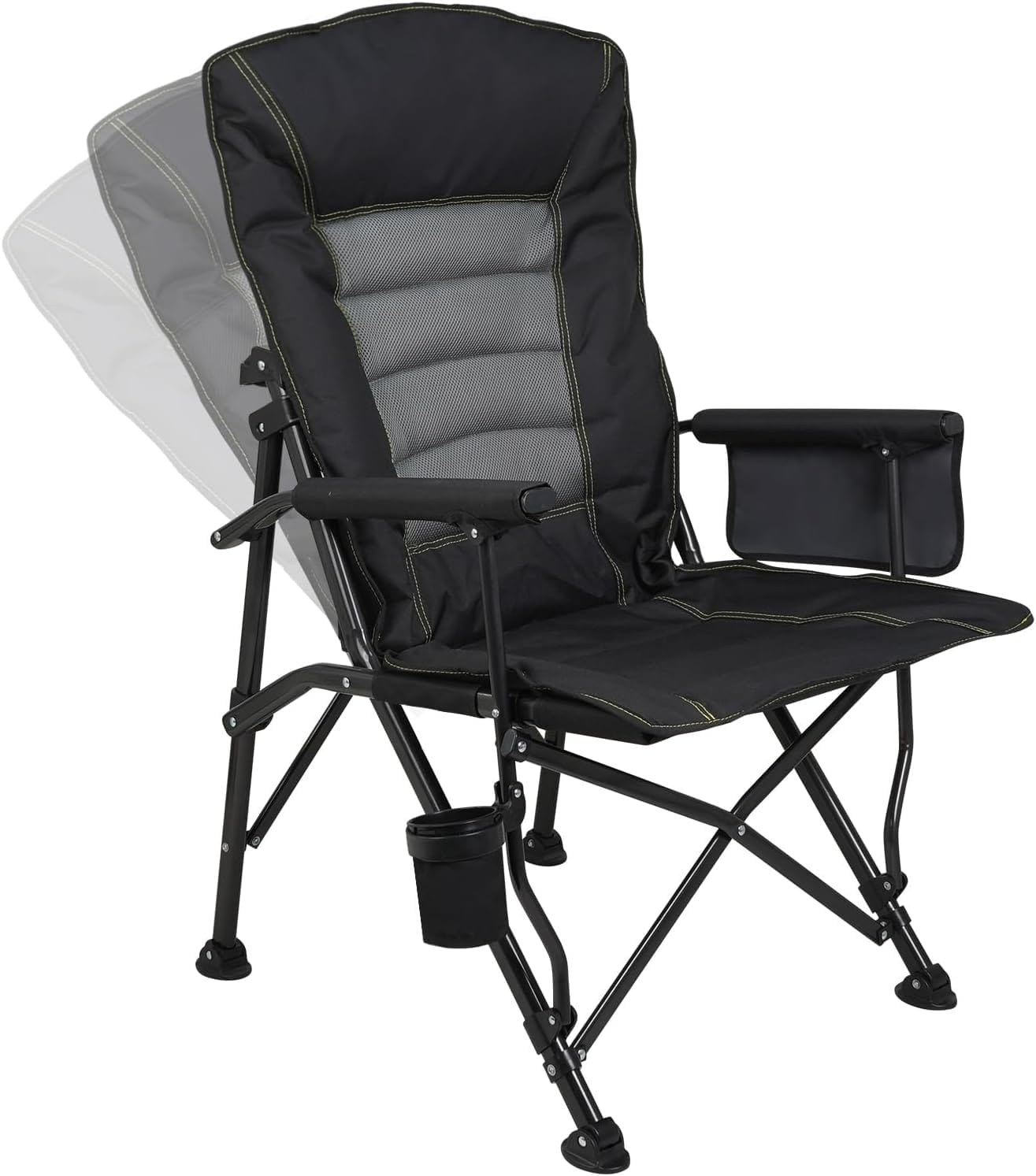 Outdoor Folding Camping Chair Heavy Duty Movable High Back Collapsible Padded Chair with Storage Bag for Outside Camping Activities, Black
