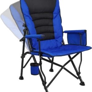 Outdoor Folding Camping Chair Heavy Duty Movable High Back Collapsible Padded Chair with Storage Bag for Outside Camping Activities, Blue