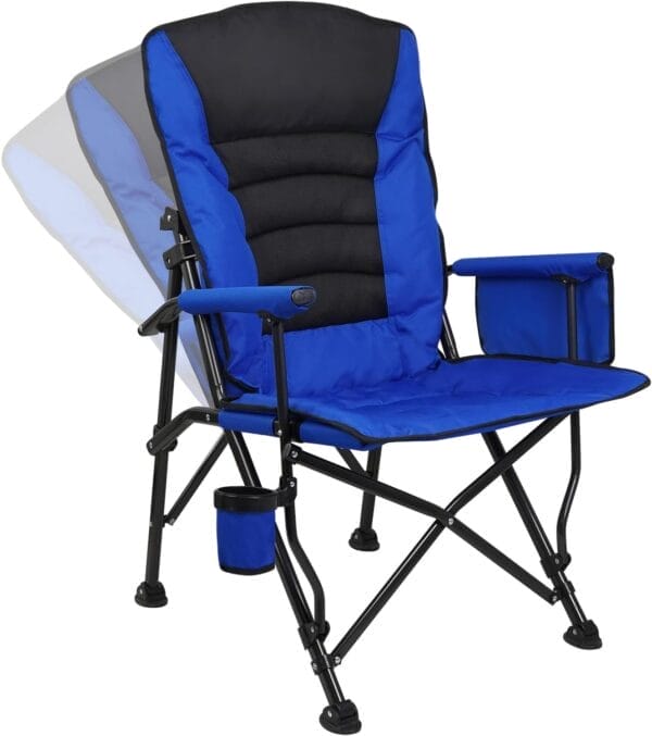 Outdoor Folding Camping Chair Heavy Duty Movable High Back Collapsible Padded Chair with Storage Bag for Outside Camping Activities, Blue