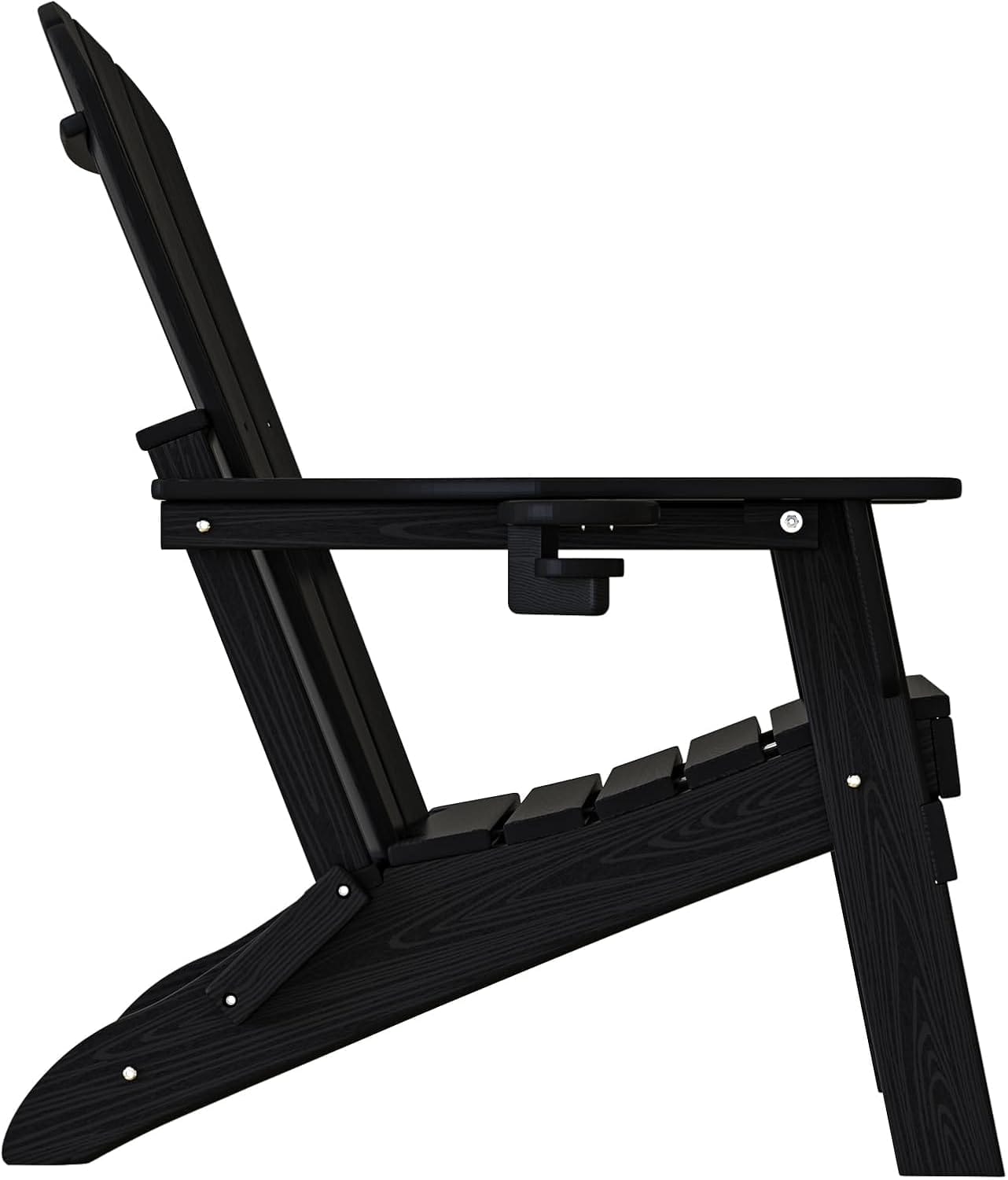 Folding Adirondack Chair, SGS Tested, Wooden Textured with Cup Holder, Heavy All-Weather HDPE Comfortable Set Poolside Backyard Lawn Black - Image 10