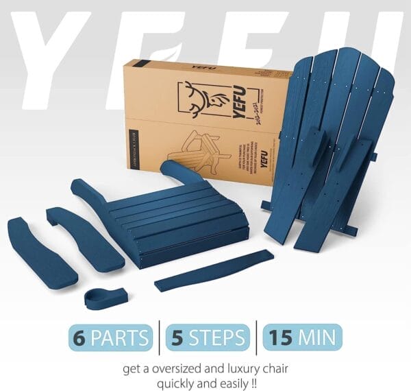YEFU Oversized Adirondack Chair with Cup-Holder,Plastic Outdoor Fire Pit Chair, Weather Resistant, Poly Lumber Chair, Used in Patio, Lawn, Deck,Heavty Duty,Weight Capacity 400lbs-Navy Blue - Image 6