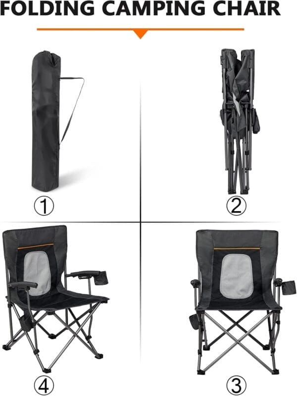 PORTAL Folding Camping Chair Comfortable Portable Lawn Chairs Lightweight Foldable Outdoor Camp Chair for Adults, Supports up to 300 lbs, Black - Image 5