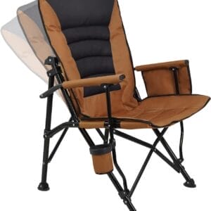 Outdoor Folding Camping Chair Heavy Duty Movable High Back Collapsible Padded Chair with Storage Bag for Outside Camping Activities, Brown