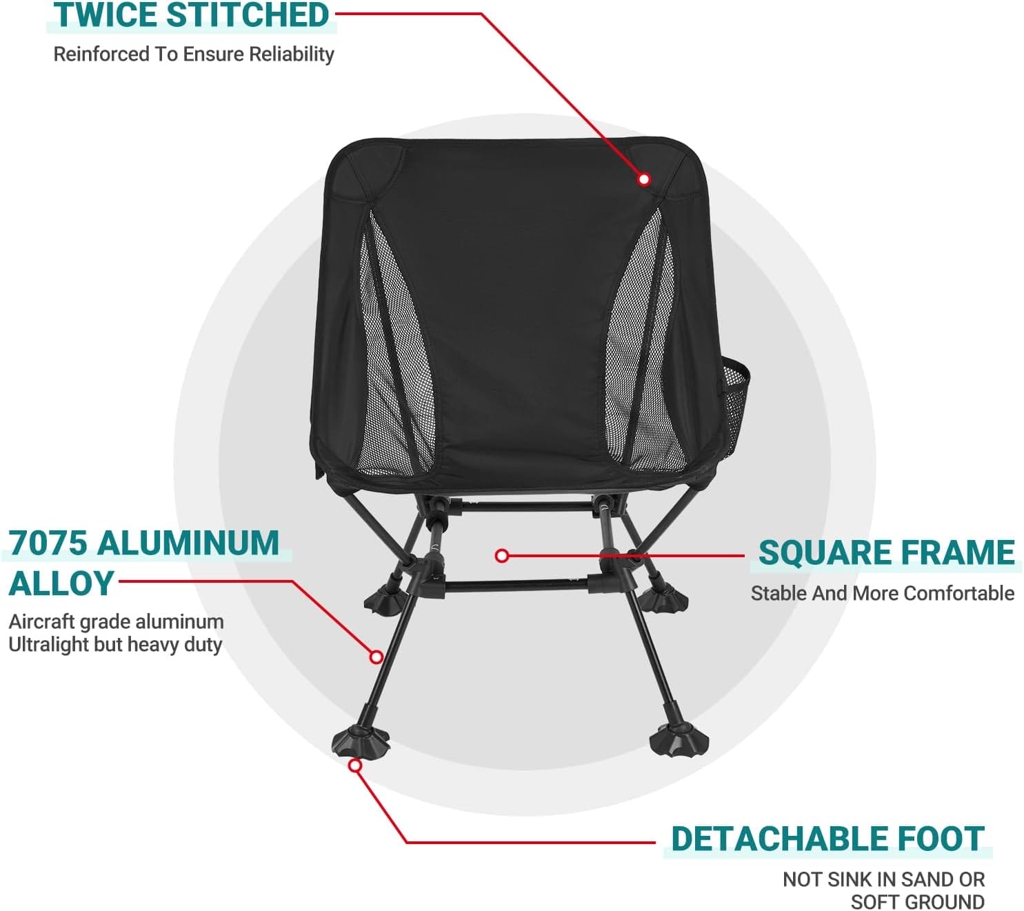 ATEPA Backpacking Chair, Ultralight Folding Portable Small Camping Chairs for Adults Compact Foldable Beach Seat with Anti-Sinking Feet & Aluminum Frame for Outdoor Hiking Travel Fishing - Image 6