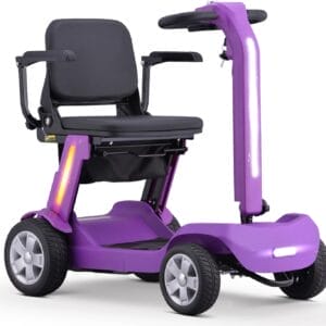 Foldable Mobility Scooter for Adults & Senior, 4 Wheels Powered Device for Travel, Lightweight and Portable, with LED Strip Light, Storage Bag, Charger Included, No Assemble Required (Purple)