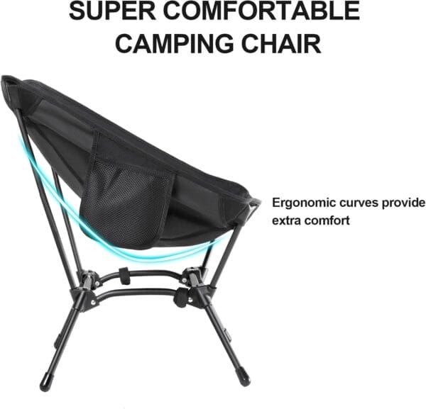 CAMEL CROWN Folding Camping Chair, Lightweight Portable Compact Lawn Chair with Side Pocket for Outdoor Travel Beach Picnic Hiking Backpacking Black - Image 6