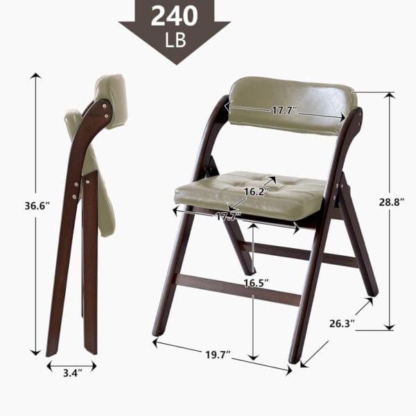 Wooden Folding Chairs Set of 2, Folding Chairs with Padded Seats, 31" Stackable Folding Dining Chairs, Folding Extra Chair for Banquet Room, Bedroom, Party Chairs, Walnut Khaki - Image 2
