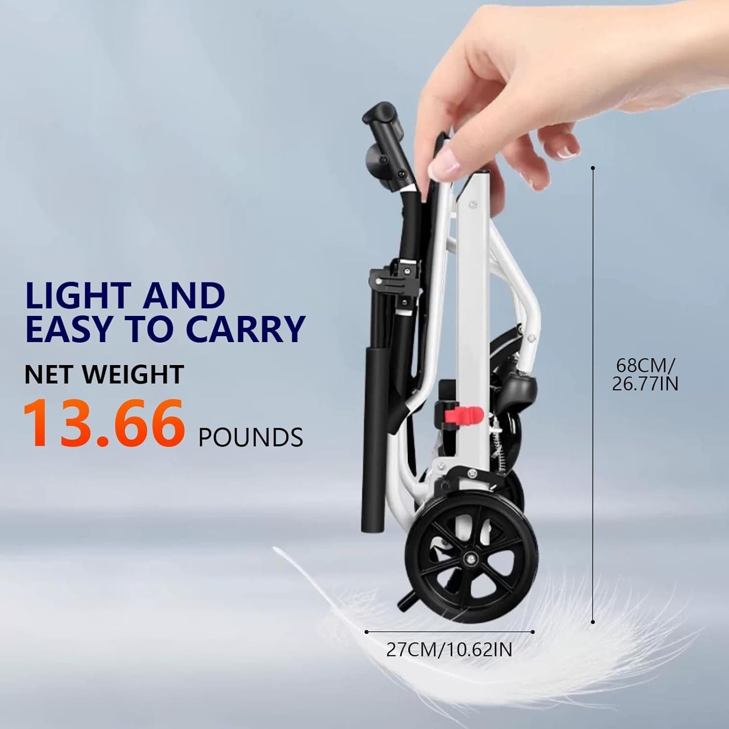 Ultra Lightweight Folding Travel Wheelchair – Only 16lbs, Portable Transport Chair for Adults and Seniors, Compact Foldable Silla de Ruedas para Adultos with Carry Bag, Supports 180lbs - Image 2