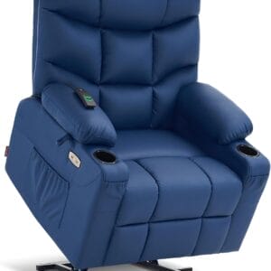 MCombo Power Lift Recliner Chair with Extended Footrest for Elderly People, Faux Leather 7287 (Navy Blue, Medium)