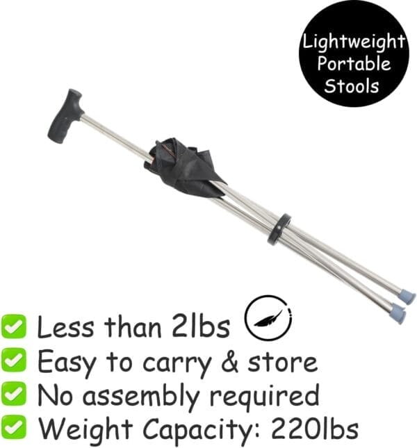 Lightweight Travel Stools for Adults, Foldable Cane Chairs for Adults, Cane Seat Walking Stick Folding Seat 220 Lbs for Camping & Hiking, Black - Image 3