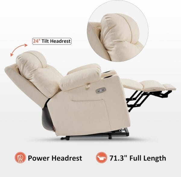 MCombo Small Power Lift Recliner Chair Sofa with Massage and Dual Heating, Adjustable Headrest for Elderly People Petite, USB Ports, Faux Leather 7111 (Cream White) - Image 7