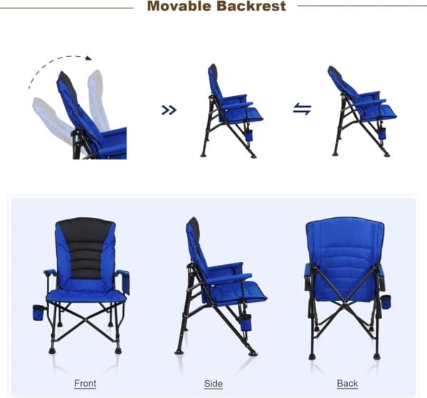 Outdoor Folding Camping Chair Heavy Duty Movable High Back Collapsible Padded Chair with Storage Bag for Outside Camping Activities, Blue - Image 4