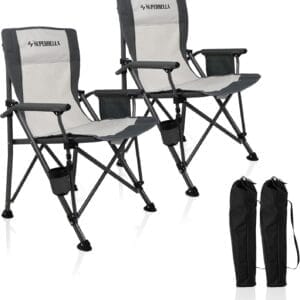 Camping Chair Folding Portable Lawn Chair 2 Pack Comfortable Hard Arm Sturdy for Family Camp, Outdoor, Sports, Beach, Travel, Beige, Supports 300 lbs