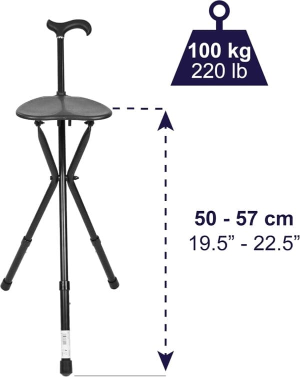 KMINA PRO - Cane Chairs for Adults (Height Adjustable Handle), Foldable Walking Cane with Seat, Travel Chair, Aluminum Black - Image 2