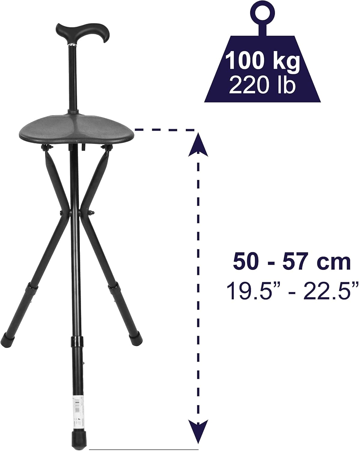KMINA PRO - Cane Chairs for Adults (Height Adjustable Handle), Foldable Walking Cane with Seat, Travel Chair, Aluminum Black - Image 2