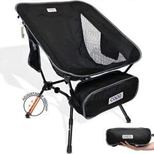 Adjustable Folding Camping Chairs, Ultra Light Backpacking Chair, Portable Folding Chair with Side Pocket and Cup Holder Bonus Bottle Opener Camping Chair (Black)
