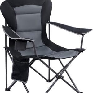 EVER ADVANCED Folding Camping Chair for Outside with High Back Padded Oversized Lawn Chairs Folding Lightweight Sturdy Steel Portable Outdoor Camp Chair for Adults