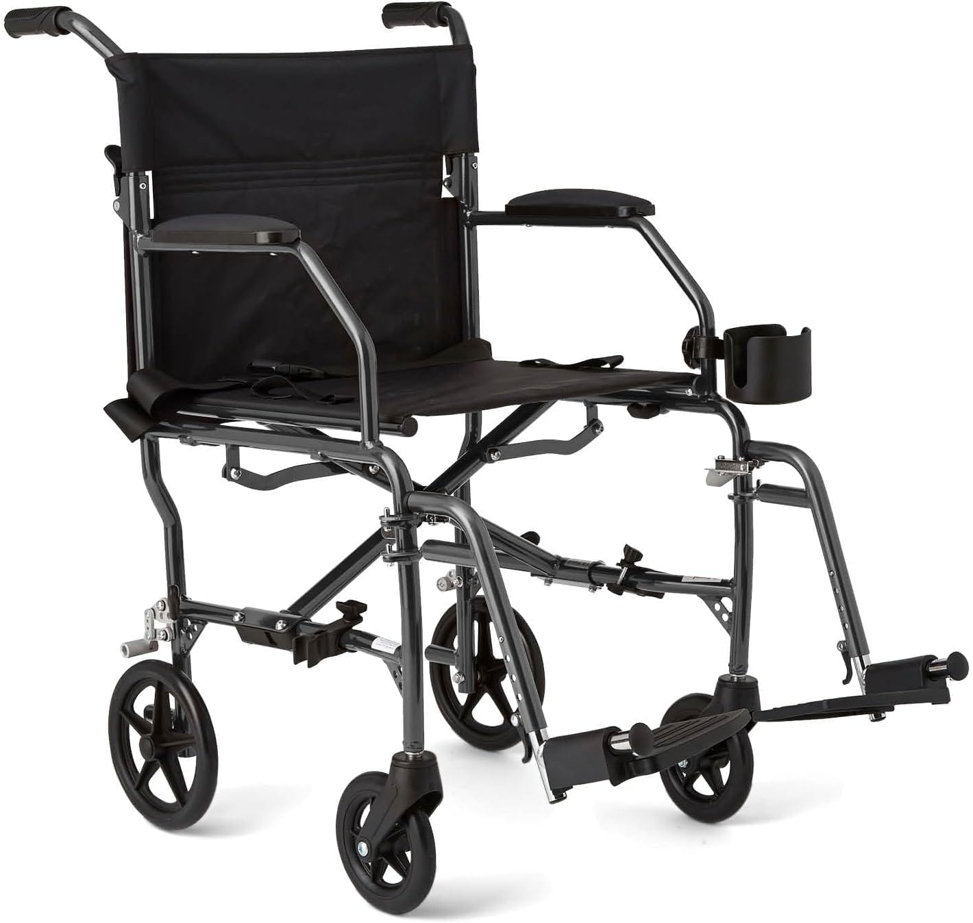 Medline Ultralight Transport Wheelchair, 19" Wide Seat, Foldable Chair with Desk-Length Arms, Metallic Silver Frame - Lightweight, Compact, Portable