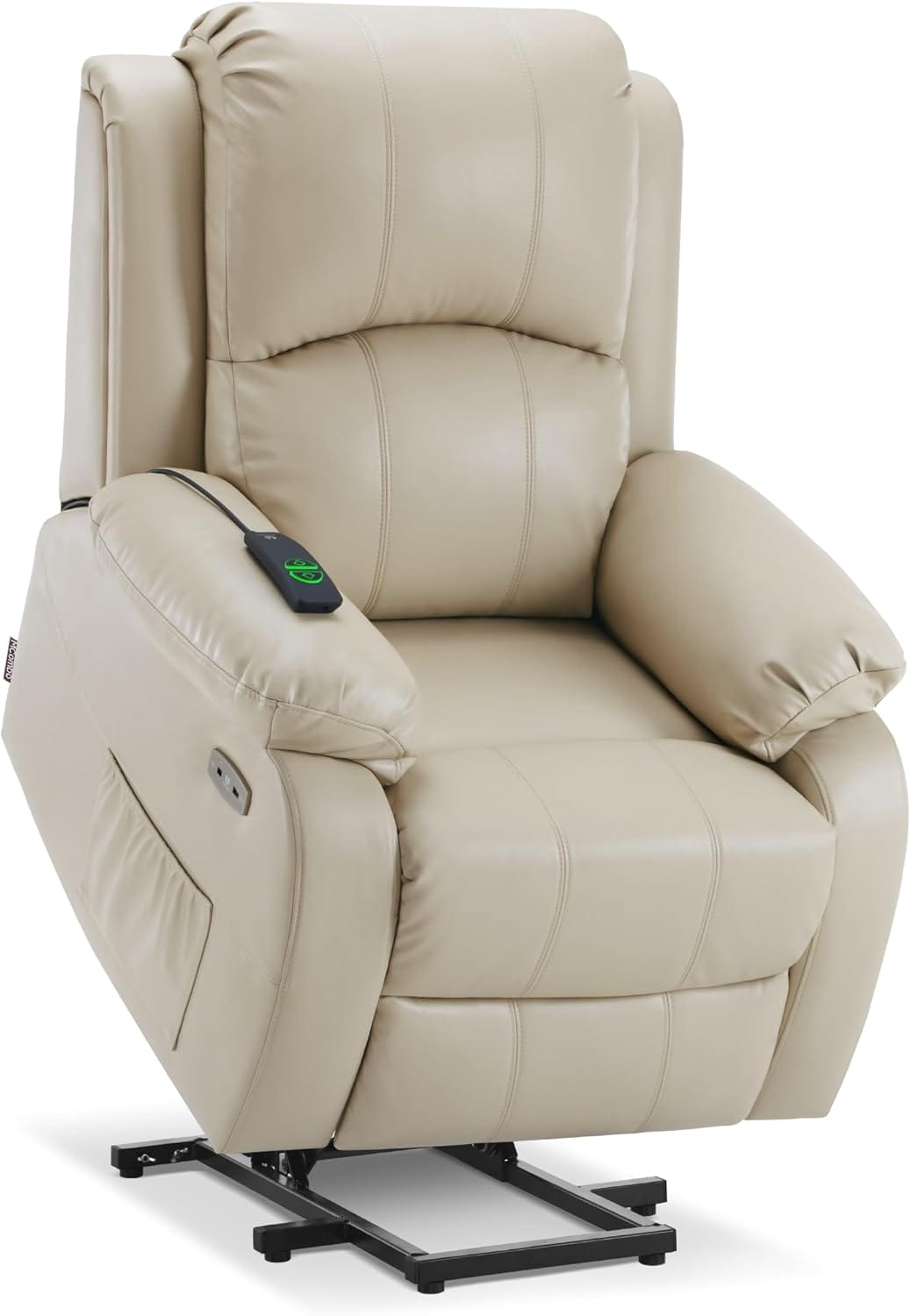 MCombo Small-Regular Power Lift Recliner Chair with Massage and Heat for Petite Elderly People, 3 Positions, 2 Side Pockets, USB Ports, Faux Leather 7408 (Beige, Small-Regular)