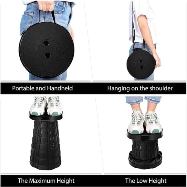 Upgraded Folding Camp Chair and Stool - Portable, Collapsible Seat or Foot Rest for Outdoor Fishing, Hiking, Gardening, Travel, BBQ - Max 400lbs (Black) - Image 7