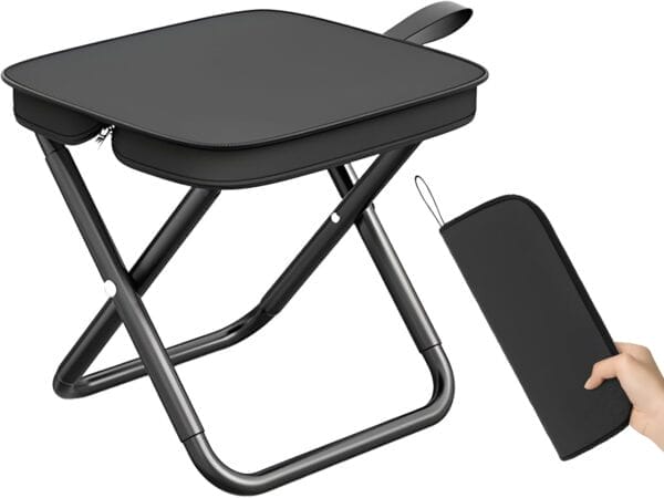 Folding Chair,Collapsible Stool,Weight 1.36lbs,Load 264lbs,Portable Stool for Camping,Fishing,Hiking,BBQ,Gift for Fisherman-Black