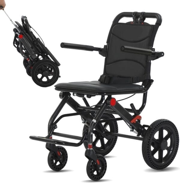 Ultra Light Portable Folding Transport Wheelchair Lightweight Transport Travel Chair Support Aluminum Wheelchair for Adults and Seniors with Handle - Image 3