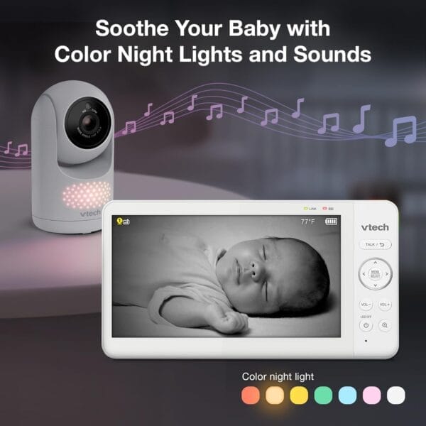 VTech [2025 Upgrade] Baby Monitor with 7" IPS Screen, Pan Tilt Zoom Camera, No WiFi Video Baby Monitor with Camera and Audio, Multi-Color Night Light, 2-Way Talk, Lullabies, Advanced HQ Max - Image 7
