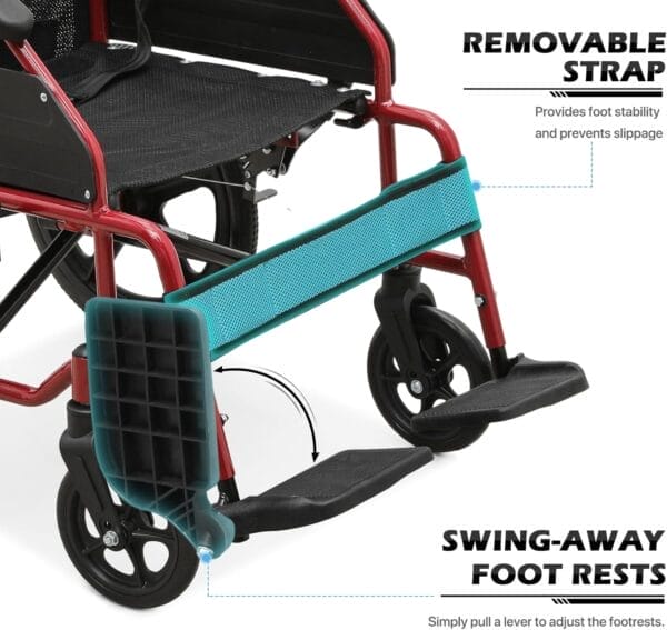 Folding Transport Wheelchair with Removable Cushion and Loop-Lock Handbrakes Wheel Chair for Adults, 17.5 inch Seat User-Friendly Lightweight Foldable Chair for Storage and Travel Use, 250lbs - Image 10