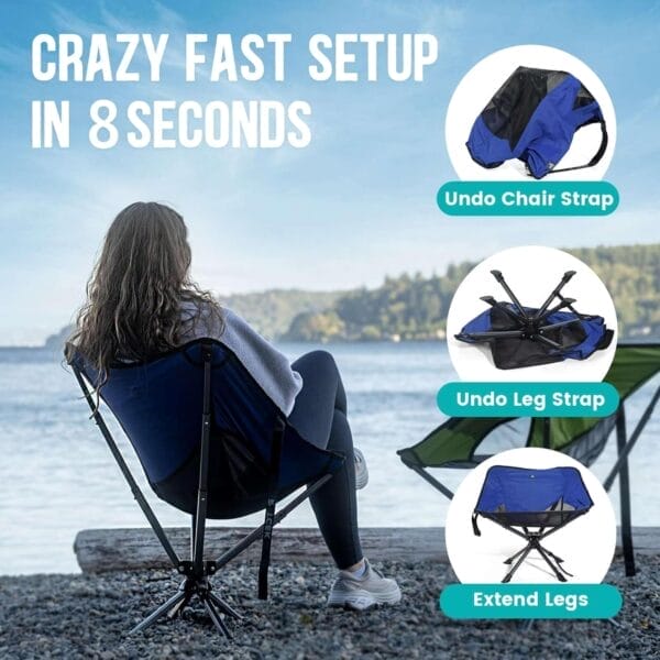 Swivel Portable Chair - Small Compact Collapsible Folding Chairs for Adults, Setup in 8 Seconds, Lightweight Outdoor Backpack Chair for Camping, Travel, Hiking, Beach, Support 300 LBS - Image 4