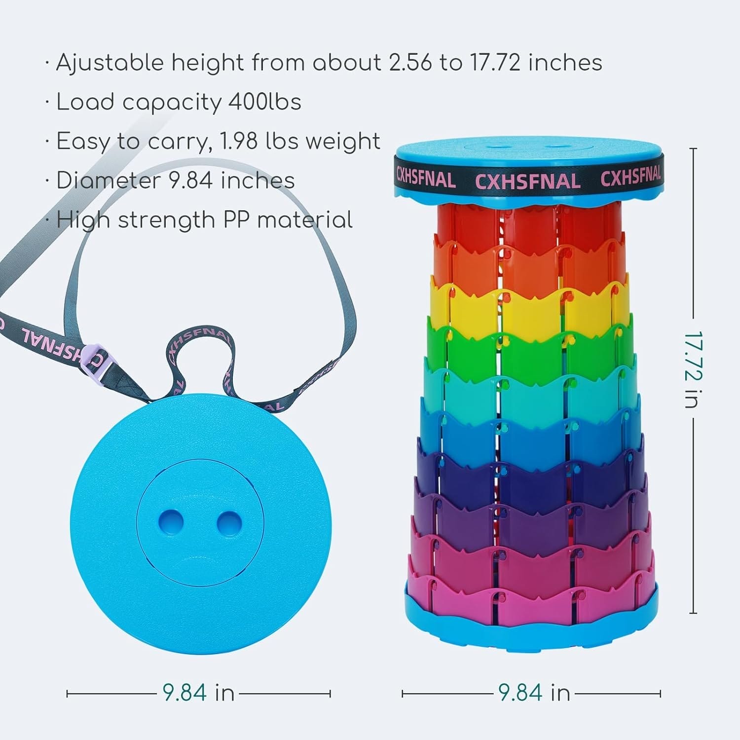 Upgraded Portable Camping Chairs Lightweight but Sturdy Load Capacity 400lbs Height Adjustable Beach Stool Compact Adults Seniors for Travel Fishing Hiking Gardening Hunting BBQ(Rainbow, Double pack) - Image 2