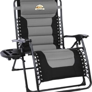 Oversized Padded Zero Gravity Lounge Chair, Foldable Patio Anti Gravity Reclining Chairs Folding Lawn Recliner with Cup Holder for Yard, Camping, Outdoor, Support 350 LBS, Black