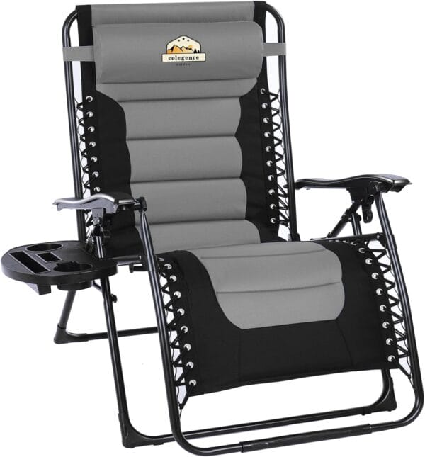 Oversized Padded Zero Gravity Lounge Chair, Foldable Patio Anti Gravity Reclining Chairs Folding Lawn Recliner with Cup Holder for Yard, Camping, Outdoor, Support 350 LBS, Black