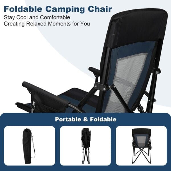 Camping Chair Portable Folding Lawn Chair Comfortable Hard Arm Sturdy for Family Camp, Outdoor, Sports, Beach, Travel, Support 400 lbs, Black&Blue - Image 3