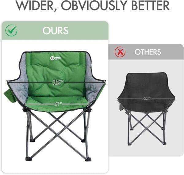 PORTAL 32In Extra Wide Camping Chair for Adults, Oversized Folding Chair with Cup Holder & Carry Bag, Heavy-Duty Outdoor Chair Supports 350 lbs, Portable for Camping, Lawn, Patio – Green (2-Pack) - Image 4