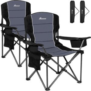 Romswi Oversized Camping Chairs,Heavy Duty Support 500 LBS,Padded Back & Arm Sport Chairs, Cup Holder Cooler Bag, Collapsible Folding Chairs for Outdoor, Fishing & Garden