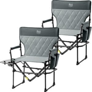 TIMBER RIDGE Aluminum Camping Directors Chair with Side Table Pocket, Portable Folding Chair, Heavy Duty Lawn Chair for Fishing Trip Picnic Concert Outdoor 400lbs, Grey 2 Pack