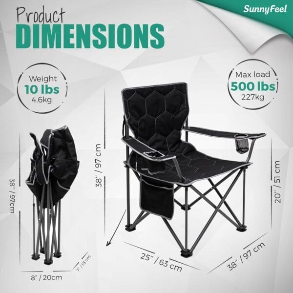 SUNNYFEEL XL Oversized Camping Chair, Folding Camp Chairs for Adults Heavy Duty Big Tall 500 LBS, Padded Portable Quad Arm Lawn Chair with Pocket for Outdoor/Picnic/Beach/Sports - Image 2