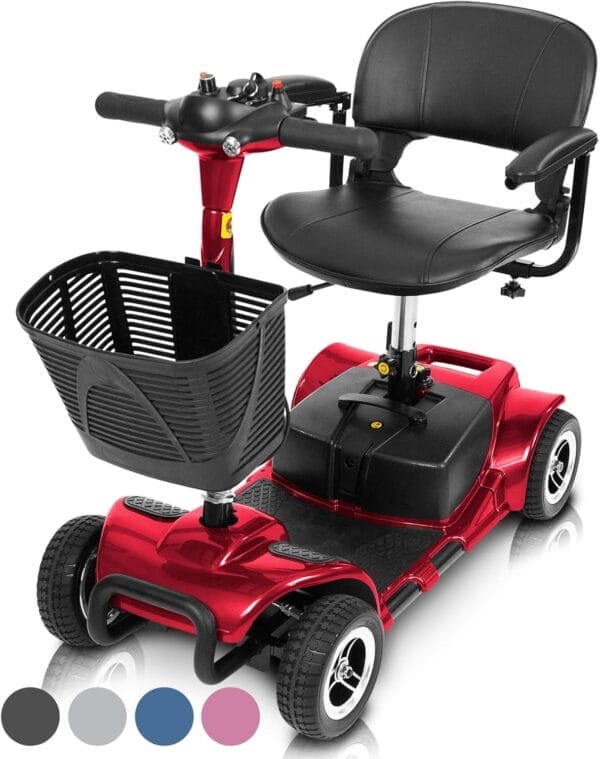 Vive 4 Wheel Mobility Scooter - Electric Powered Wheelchair Device - Compact Heavy Duty Mobile for Travel, Adults, Elderly - Long Range Power Extended Battery with Charger & Basket (FSA/HSA Eligible)