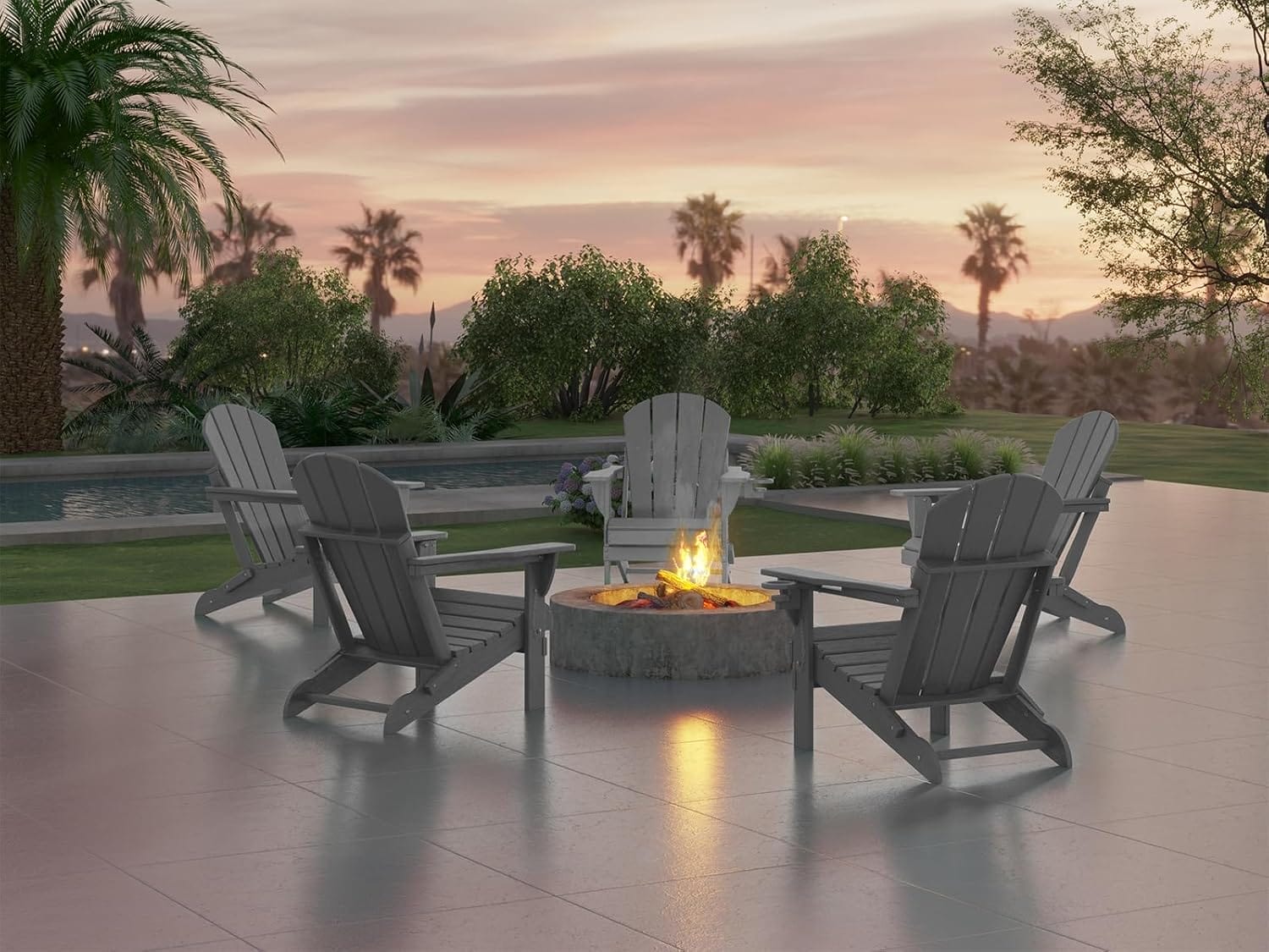 Ciokea Folding Adirondack Chair Wood Texture, Patio Chair Weather Resistant, Plastic Fire Pit Chair with Cup Holder, for Lawn Outdoor Porch Garden Backyard Deck (Grey) - Image 6