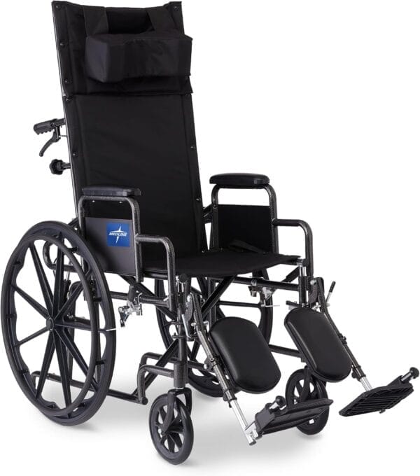 Medline Reclining Wheelchair, Desk-Length Arms and Elevating Leg Rests, 16" x 18" Seat (W x D)