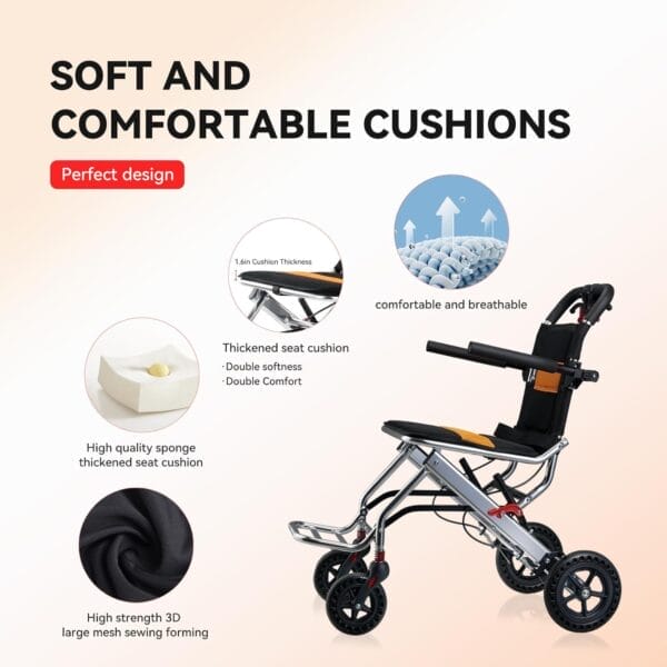 Ultra-Lightweight 19lbs Foldable Transport Wheelchair for Seniors - Portable Aluminum Travel Wheelchair with Carrying Bag, Supports 220lbs Capacity - Image 7