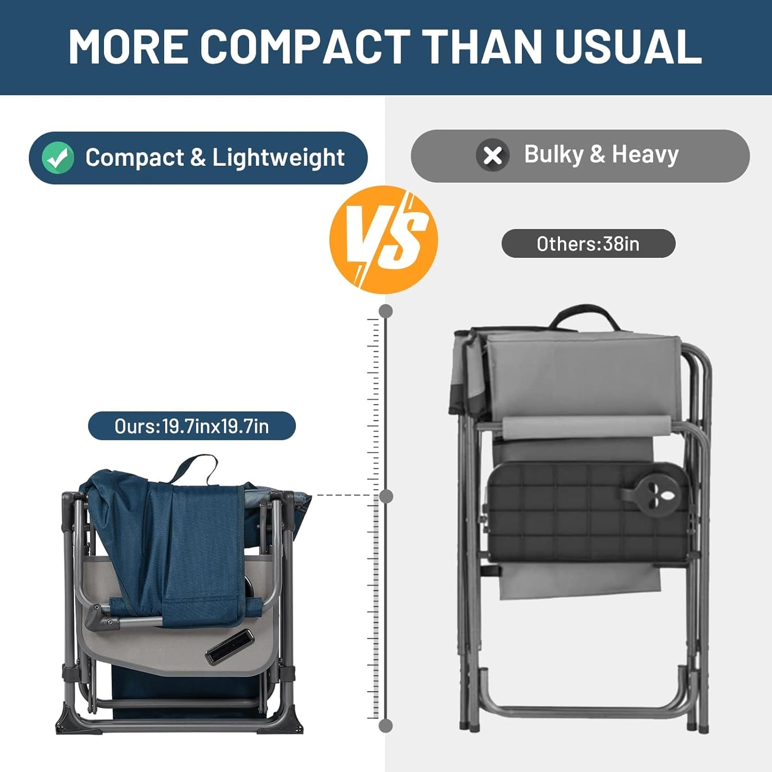 TIMBER RIDGE Heavy Duty Camping Chair with Compact Size, Portable Directors Chair with Side Table and Pocket for Camping, Lawn, Sports and Fishing, Supports Up to 400lbs, Navy 2 Pack - Image 5
