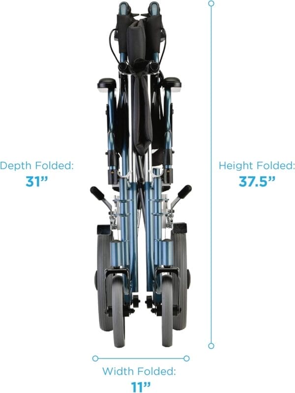 NOVA Heavy Duty Bariatric Transport Chair with 400 lb. Weight Capacity, 22” Extra-Wide Seat with Locking Hand Brakes, Flip Up Arms (for Easy Transfer), Anti-Tippers, 12” Rear Wheels, Color Blue - Image 6