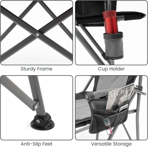 XGEAR Camping Chair Hard Arm High Back Lawn Chair Heavy Duty with Cup Holder, for Camp, Fishing, Hiking, Outdoor, Carry Bag Included - Image 4