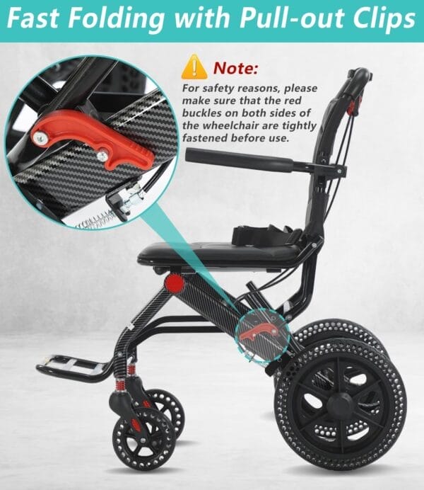 Ultra Light Portable Folding Transport Wheelchair Lightweight Transport Travel Chair Support Aluminum Wheelchair for Adults and Seniors with Handle - Image 8