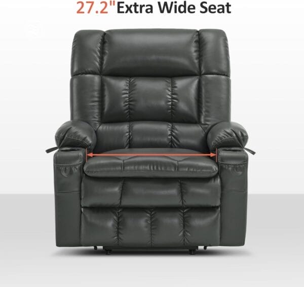 MCombo Dual Motor Power Lift Recliner Chair for Elderly, Lay Flat Lift Chair with Heat and Massage, Oversized Lift Recliner for Big and Tall, Faux Leather R7891 (Grey, Oversized) - Image 6