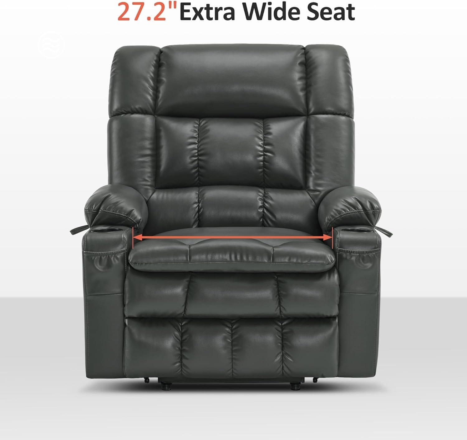 MCombo Dual Motor Power Lift Recliner Chair for Elderly, Lay Flat Lift Chair with Heat and Massage, Oversized Lift Recliner for Big and Tall, Faux Leather R7891 (Grey, Oversized) - Image 6