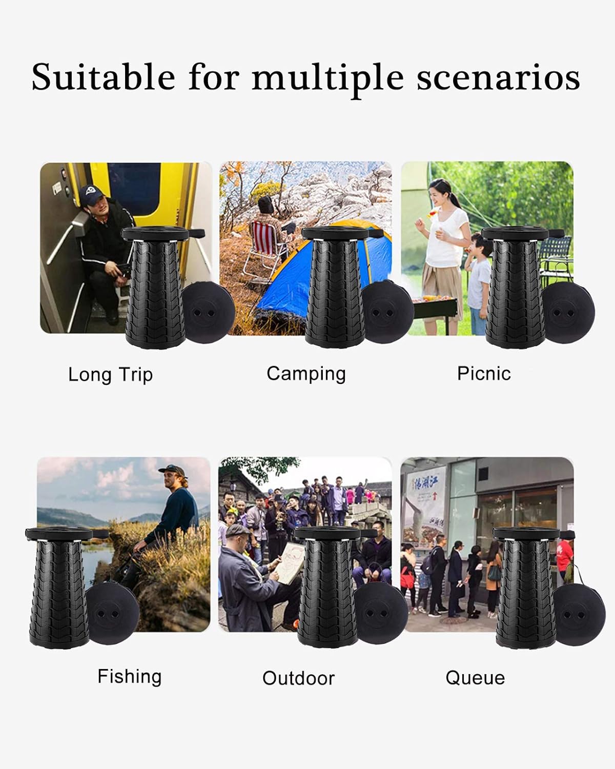 Deer's Life Portable Collapsible Stool with Cushion Pad, Retractable Folding Telescopic Camping Seat for Adults, Small Lightweight Sturdy Adjustable Stools for Travel,Kitchen,Garden,Fishing - Image 5