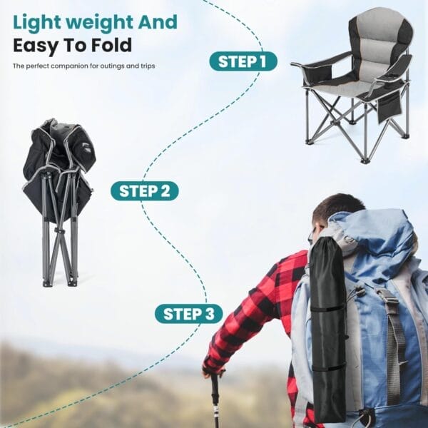 OLIXIS Heavy Duty Camping Chairs 450lbs Capacity Portable Folding Chair with Cup Holder and Cooler Bag,Sturdy Steel Frame Outdoor Chair for Backyard,Beach,Fishing - Image 7