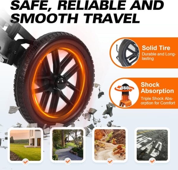 20LBS Ultra-Light Foldable Transport Wheelchair for Adults - Carbon Fiber Coating, 10” PU Tires, Pull Rod, Lightweight & Portable for Travel & Daily Use - Image 7